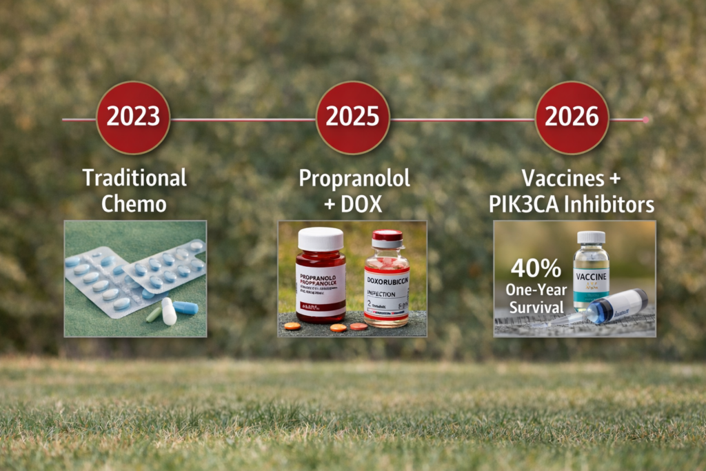 Realistic infographic showing hemangiosarcoma in German Shepherds with spleen, heart, and liver highlighted as high-risk organs.