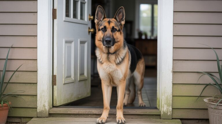 Are German Shepherds territorial? A calm German Shepherd guarding its home with alert posture and confident protective behavior