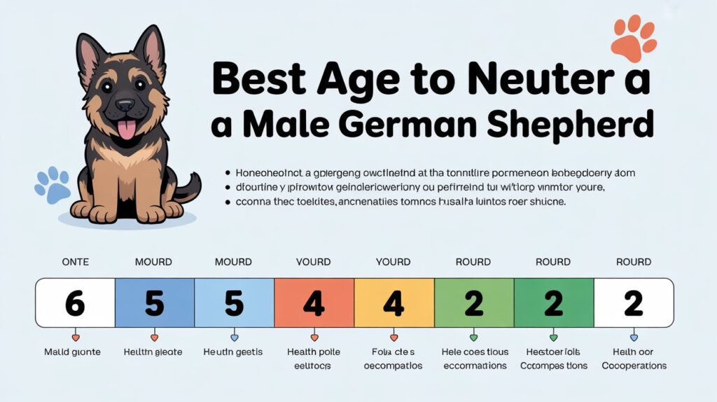 Best age to neuter a male German Shepherd illustrated with a clear age timeline infographic to help owners choose the safest time.