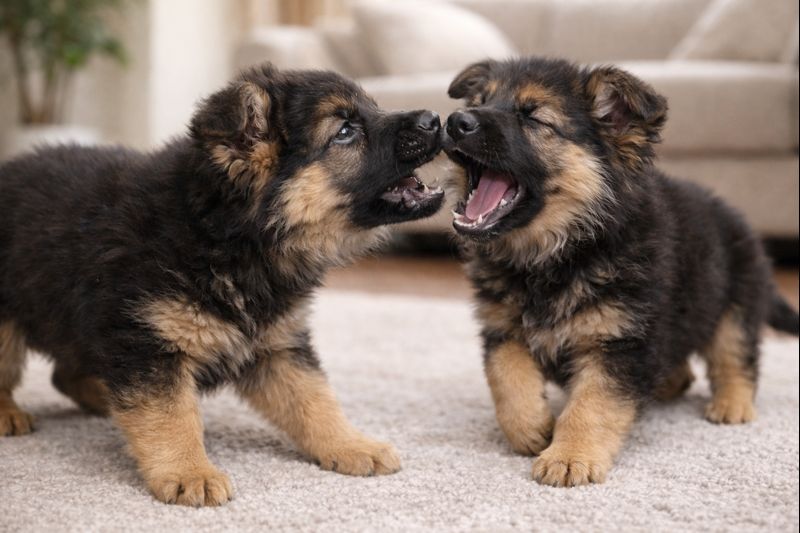 German Shepherd puppies learning bite inhibition during play example of how German Shepherd puppies stop biting naturally