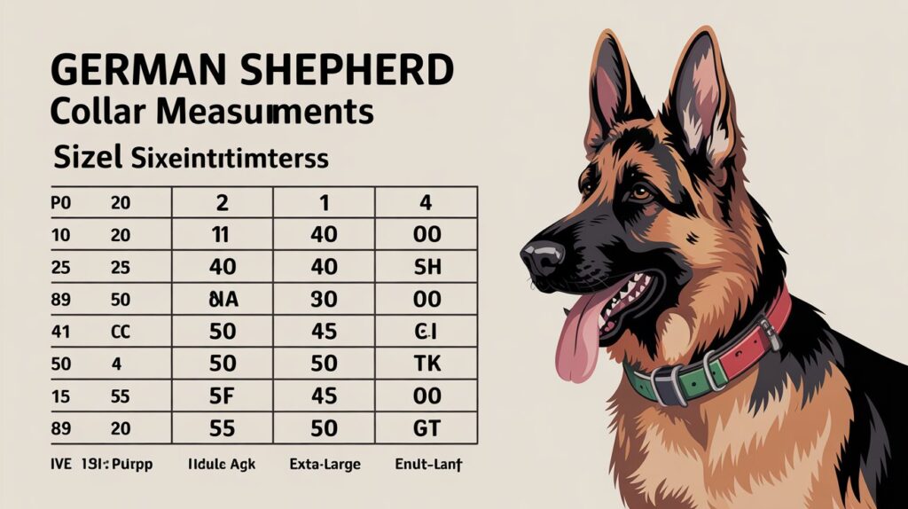 German Shepherd collar size chart showing neck measurements in inches and cm to help choose the correct collar fit.