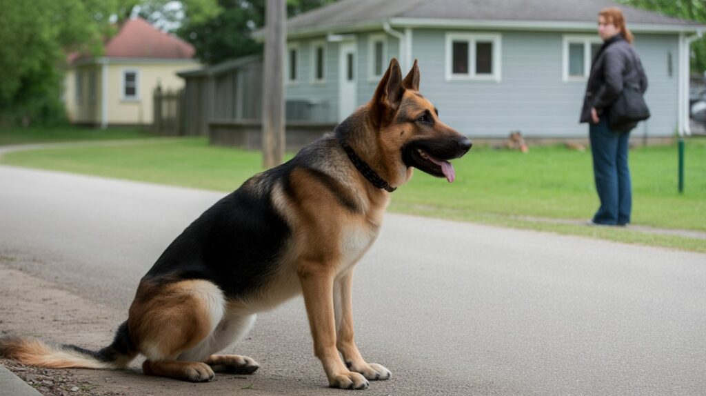 Territorial behaviour in German Shepherds showing alert posture, focused attention, and controlled protective instincts