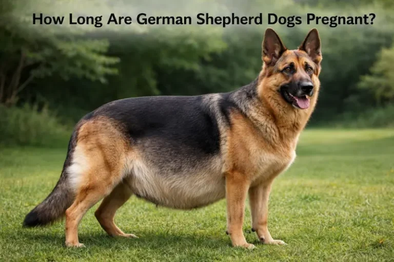 Pregnant German Shepherd standing outdoors, showing what a dog may look like during pregnancy and how long are German Shepherd dogs pregnant.