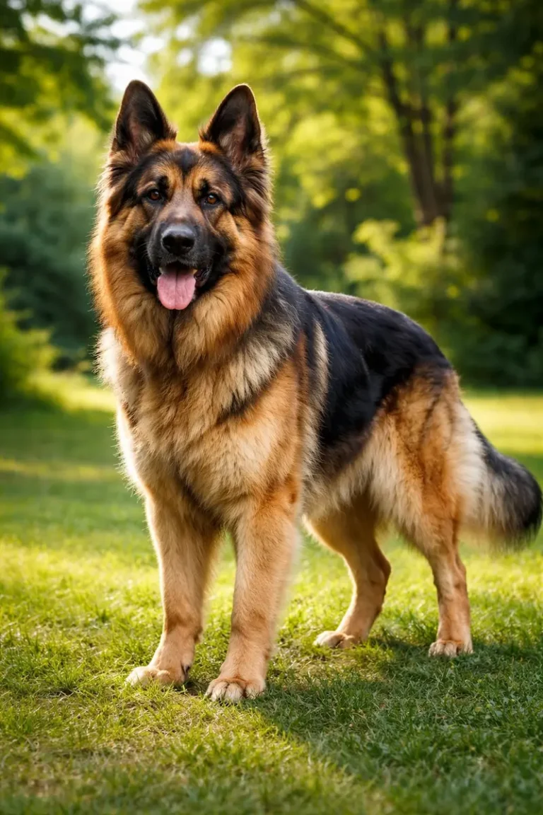 German Shepherd with natural double coat showing why you should not shave a German Shepherd and how fur protects skin