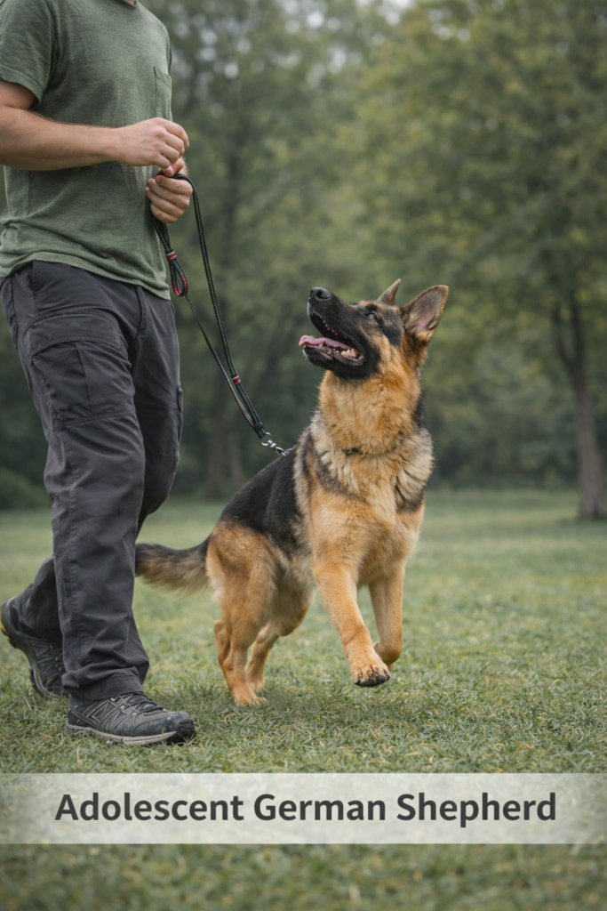 Adolescent German Shepherd training stage showing behavior before what age a German Shepherd is fully grown and mentally mature