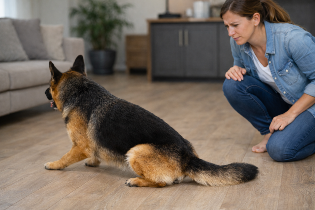 German Shepherd fishy smell from anal gland issues, scooting behaviour explained