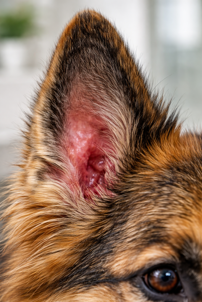 German Shepherd ear infection causing fishy smell, yeast or bacteria trapped inside the ear canal