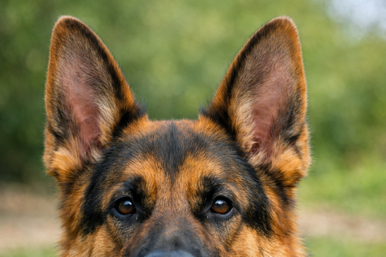 Healthy German Shepherd with clean ears showing that German Shepherd ears do not smell bad when they are healthy