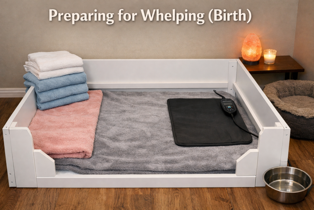 Whelping box setup for delivery after learning how long are German Shepherd dogs pregnant and preparing for safe puppy birth