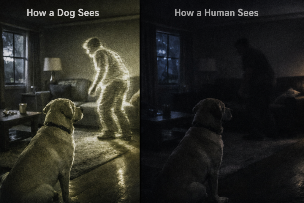 Dogs vs humans night vision comparison showing how dogs see better in low light but not in complete darkness