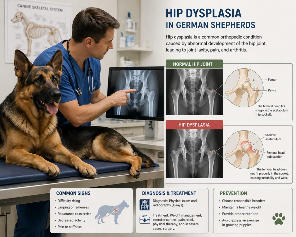German Shepherd hip dysplasia testing Xray showing genetic health screening before breeding strong bones veterinary check