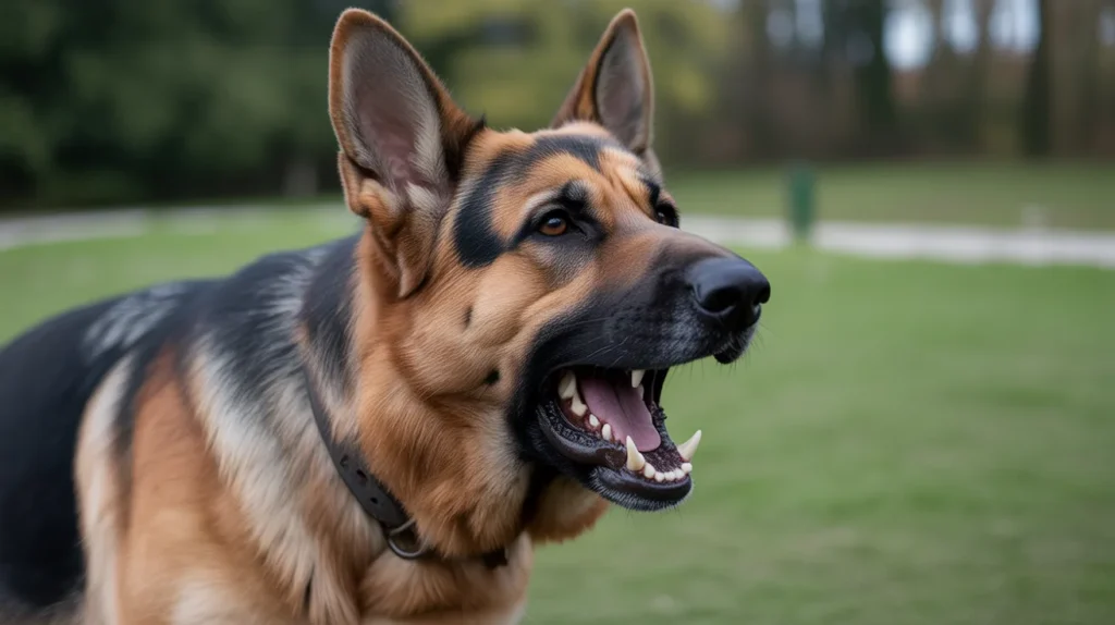 German Shepherd warning signs before attack including growling stiff posture and intense stare indicating potential aggressive behaviour