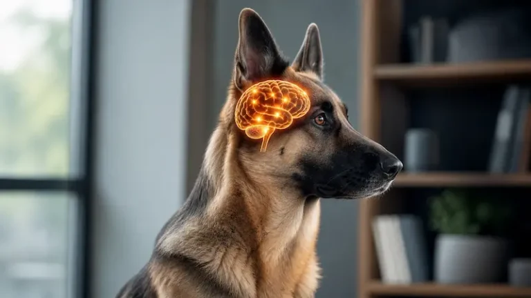 German Shepherd intelligence showing what is the IQ of a German Shepherd with brain concept and smart alert posture