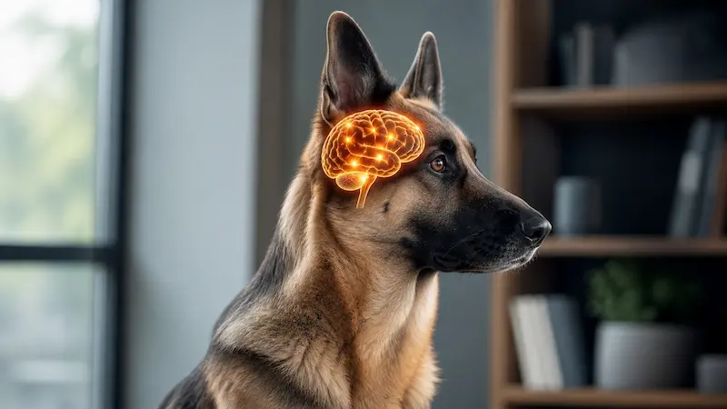 German Shepherd intelligence showing what is the IQ of a German Shepherd with brain concept and smart alert posture