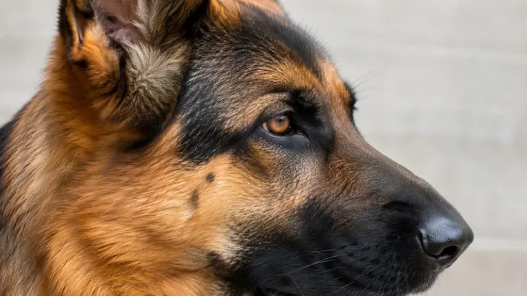 Why do German Shepherds have moles shown in close up dog face with small skin mole clearly visible in natural lighting