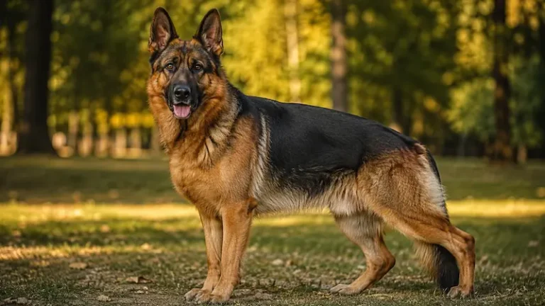 German Shepherd famous for intelligence, loyalty, protection, and working ability standing alert outdoors naturally