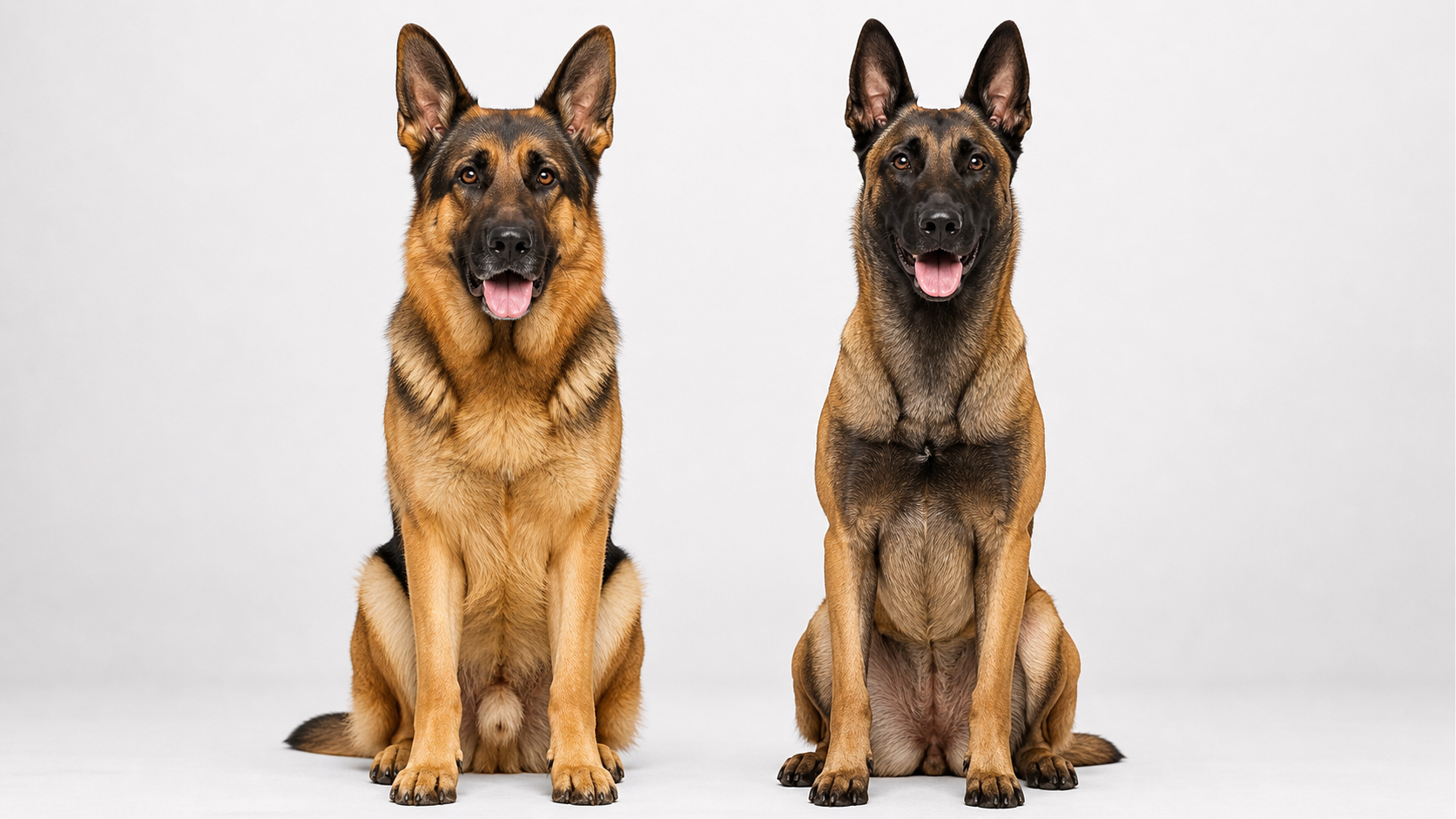 German Shepherd vs Belgian Malinois comparison showing size, body structure, and appearance differences clearly