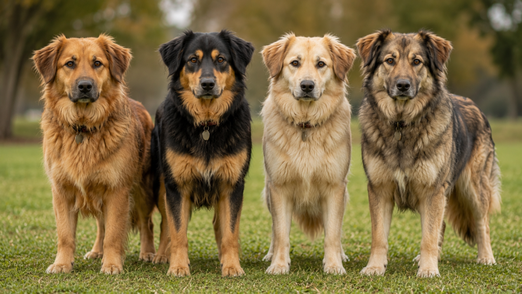 Golden Retriever German Shepherd Mix coat colours including golden black and tan cream and sable