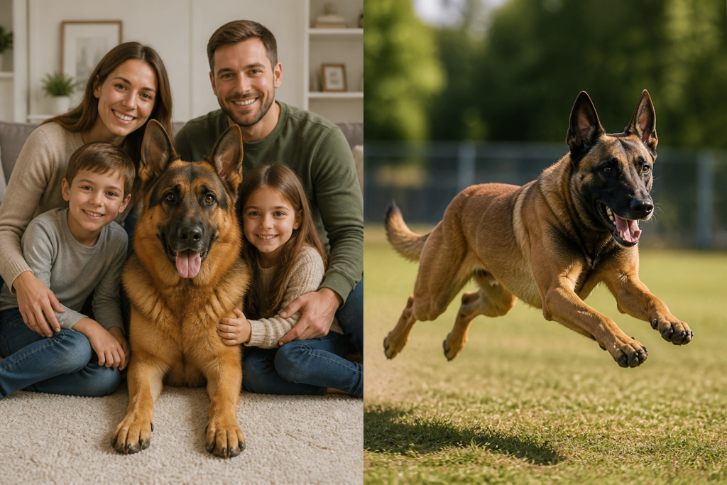 German Shepherd calm vs Belgian Malinois high energy behavior comparison showing temperament differences in real life