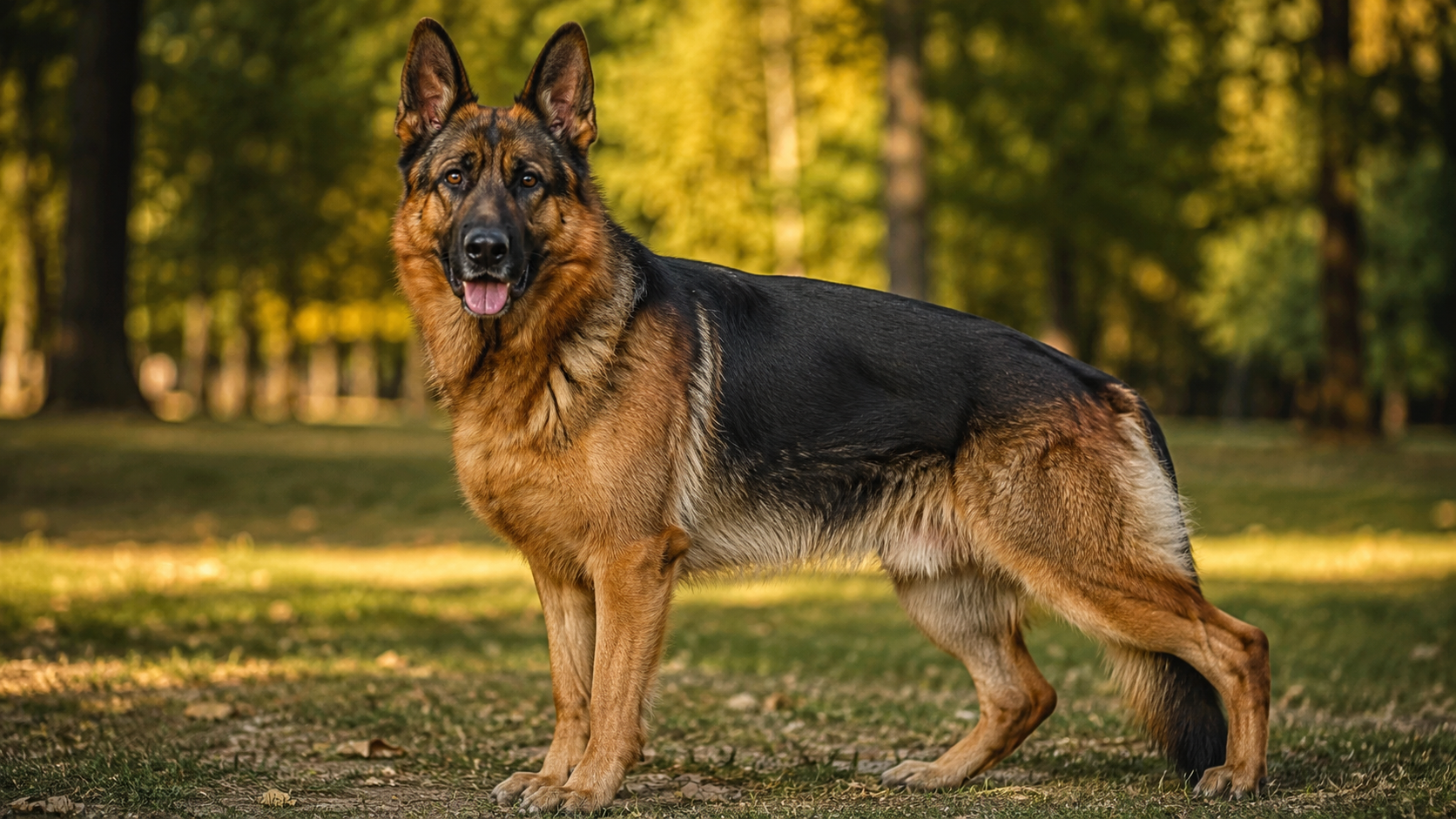 German Shepherd famous for intelligence, loyalty, protection, and working ability standing alert outdoors naturally