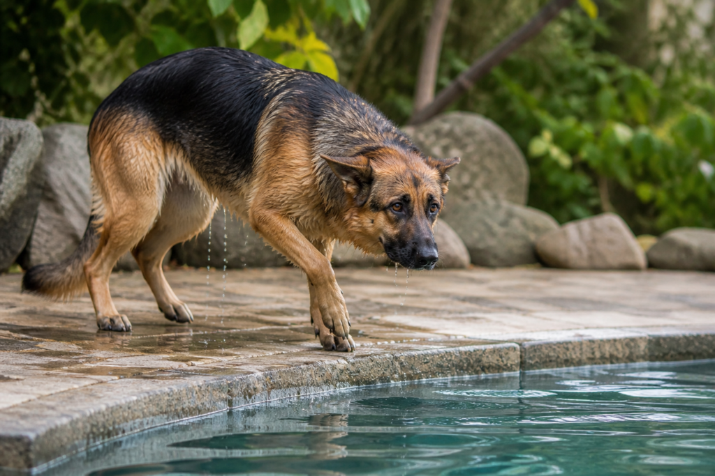 German Shepherd afraid of water showing signs why some dogs avoid water due to fear or lack of experience