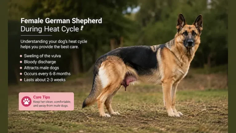 How long does a German Shepherd stay in heat showing an adult female German Shepherd during a normal heat cycle