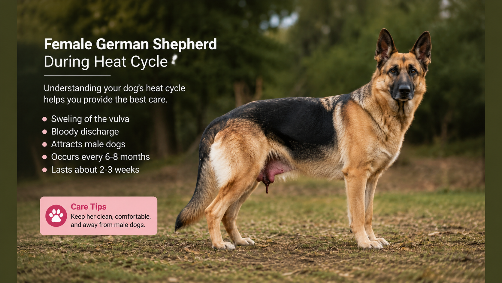 How long does a German Shepherd stay in heat showing an adult female German Shepherd during a normal heat cycle