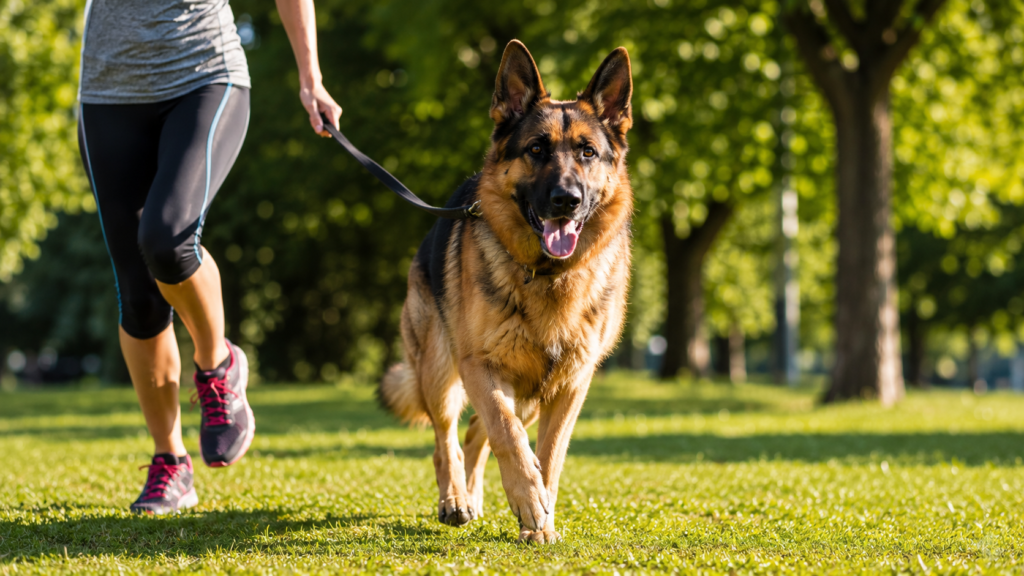 Healthy German Shepherd enjoying exercise and nutrition to support immune system health and overall wellness
